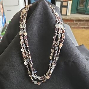 Cookie Lee Multi-Strand Beaded Necklace - Cream and Brown